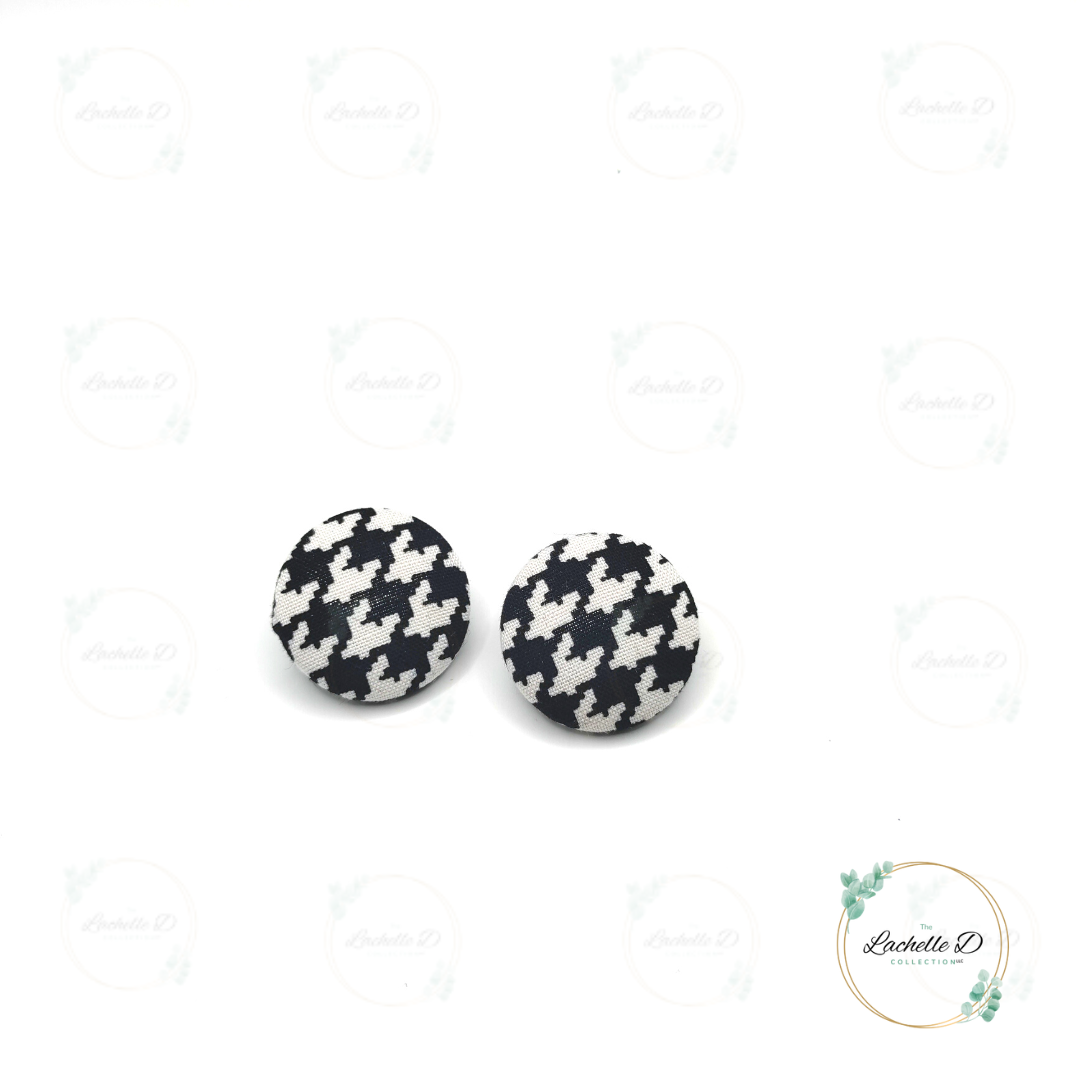 Black and White Houndstooth Button Earring Stud Set