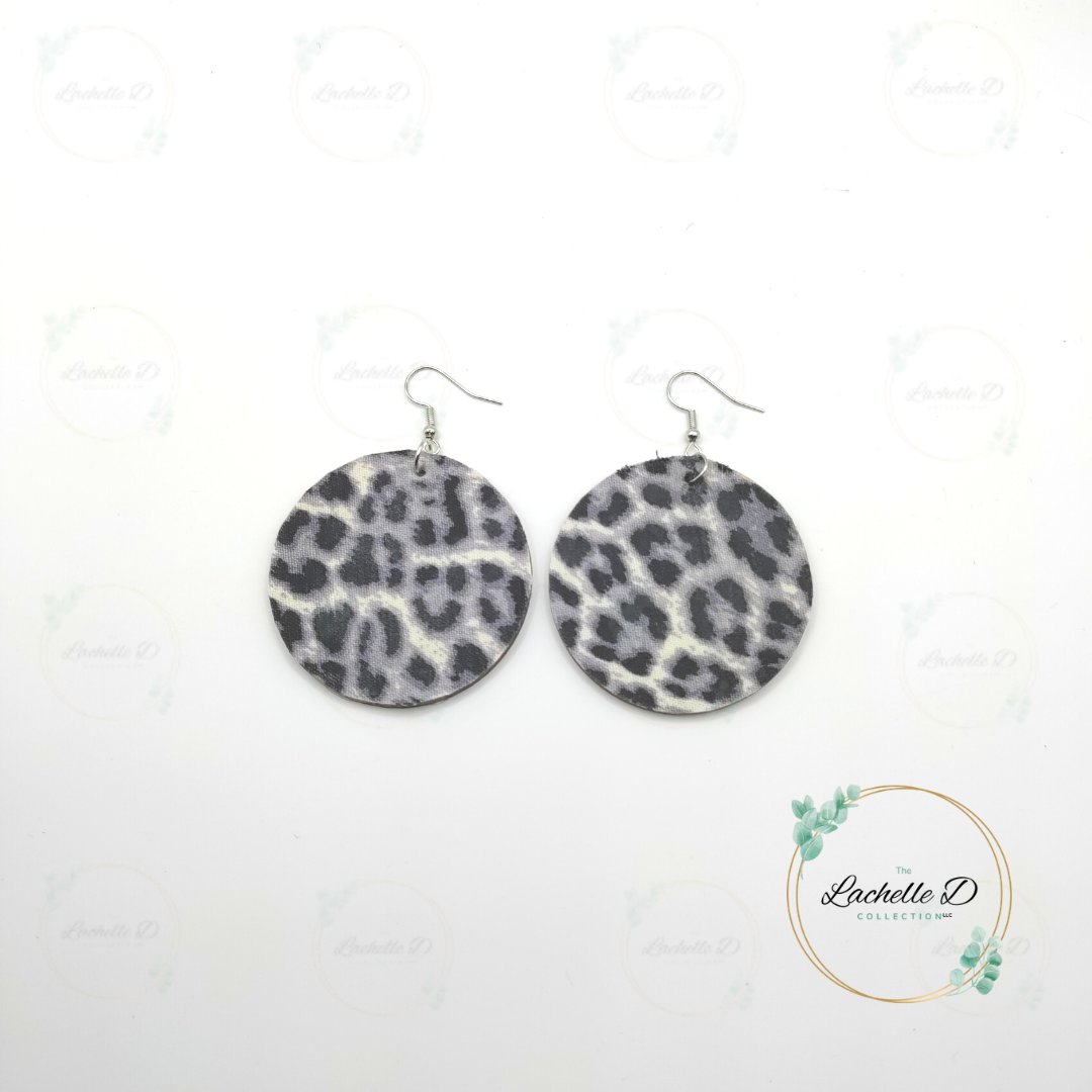Grey Leopard Wooden Earrings