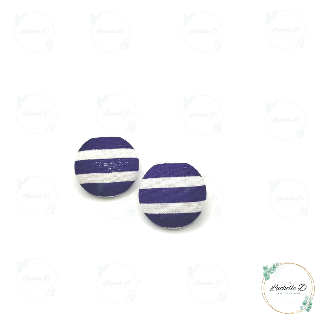 Navy and White Button Style Earrings