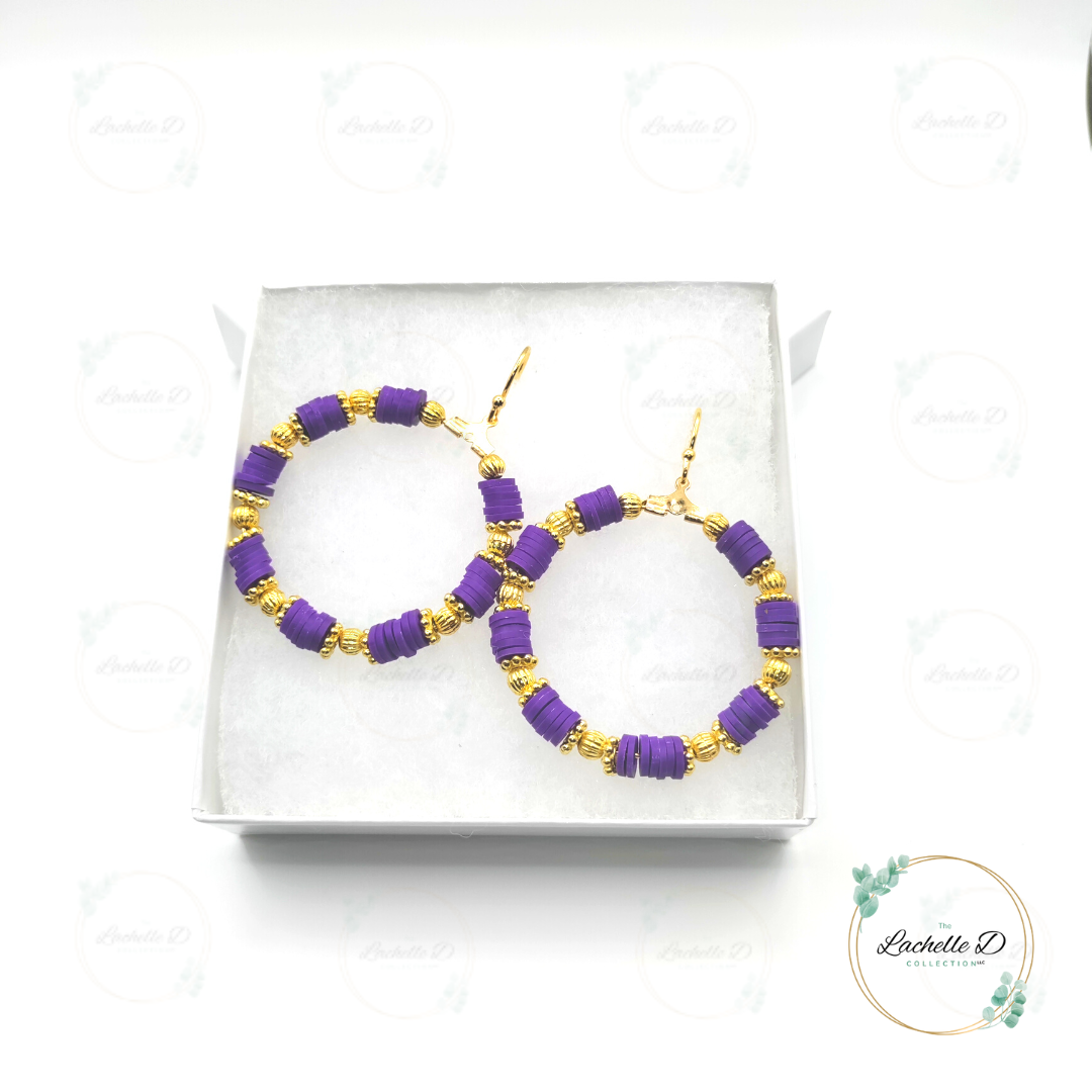 Purple and Gold Heishi Bead Earrings