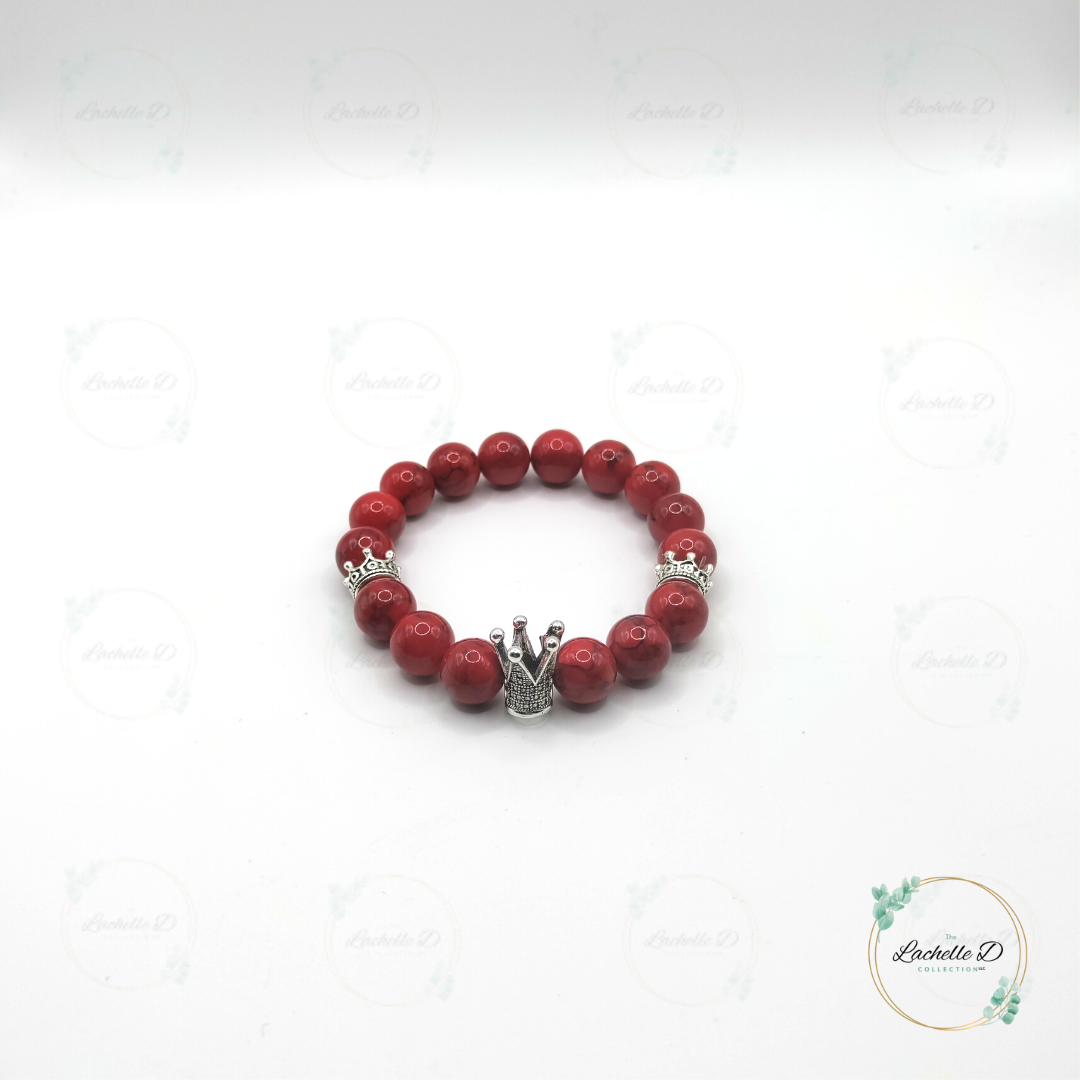 Red Turquoise Beaded Mens Stretch Bracelet